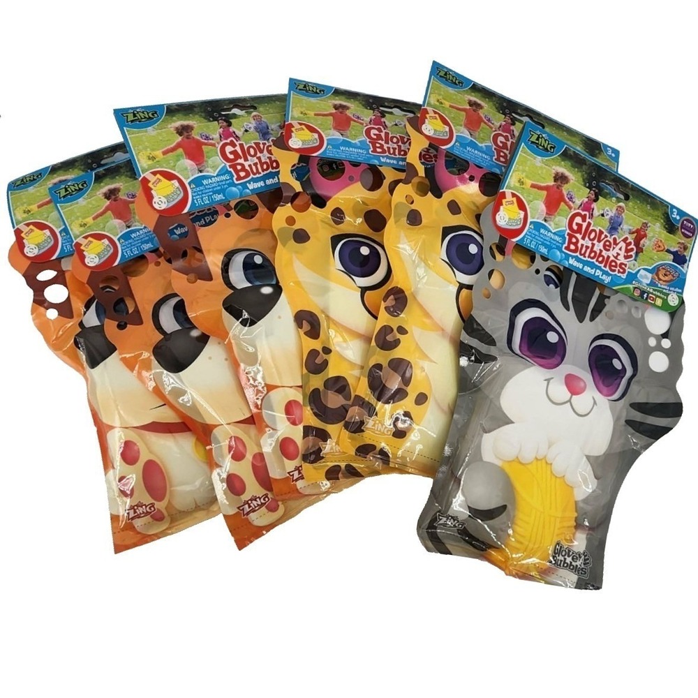 Zing Glove-A-Bubbles Wave and Play 6 Pack Animal Dog Leopard Kitten Kids Toy NEW